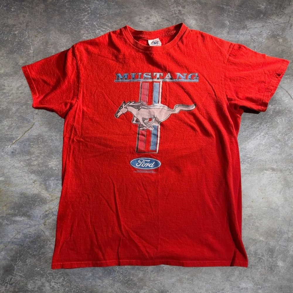 Vintage Ford Mustang Graphic Tee Red Y2K Mens Medium Racing Horse Shirt
